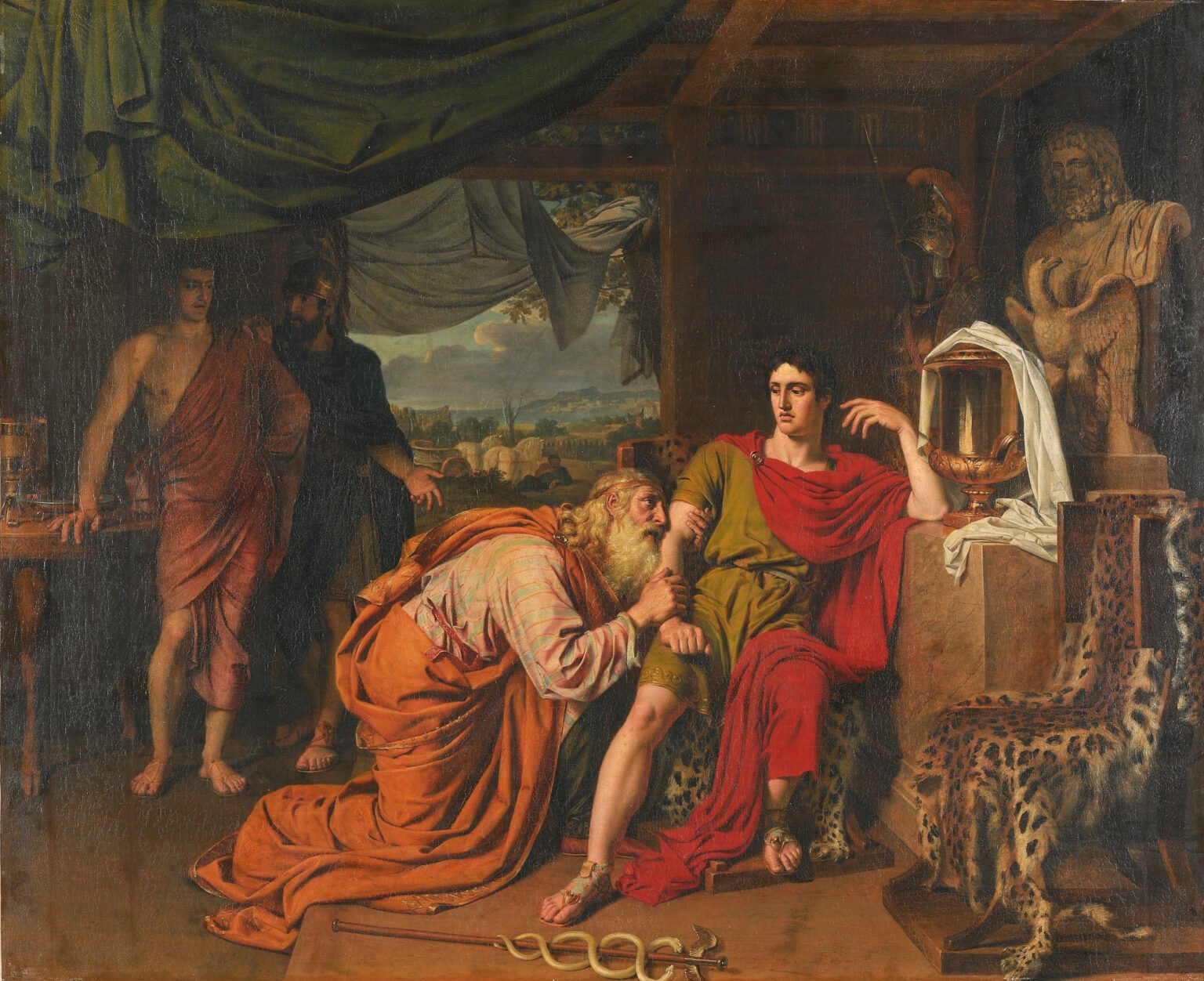 Pintura de Alexander Ivanov em que Príamo, ajoelhado, suplica a Aquiles que lhe devolva o corpo de Heitor.